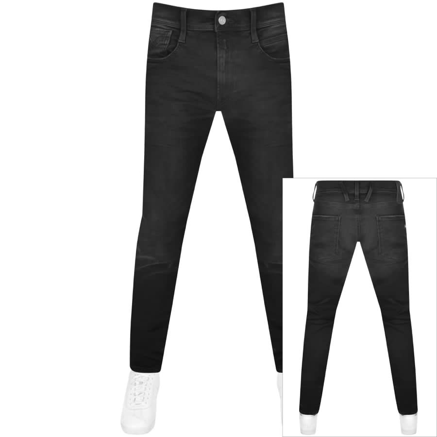 Replay Anbass Hyperflex Slim Fit Jeans Black | Mainline Menswear x